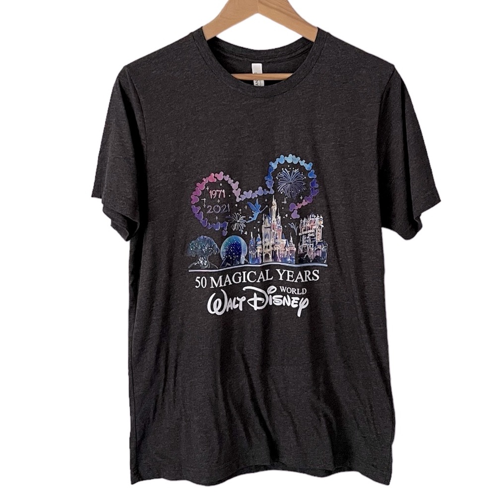Bella + Canvas Walt Disney World 50 Magical Years Grey Tee With Castle Size L